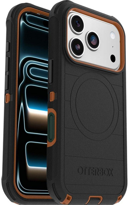 OtterBox 아이폰 17 프로 (전용) - 디펜더 시리즈 케이스 - 블랙 샤토 (블랙 & 오렌지) - MagSafe 스냅 - 튼튼함 - 견고하고 내구성