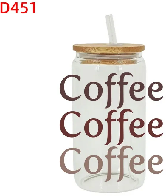 커피 테마 UV DTF 리비 컵 랩 강력한 스티커 전송 D576 16oz, 01 16oz, 04 D451