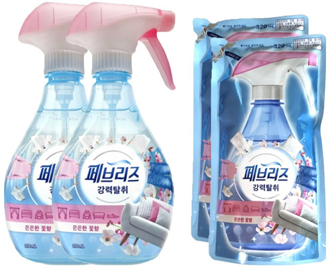 페브리즈 섬유탈취제 용기 370ml 2개 + 리필 320ml 2개 은은한 꽃향, 1개