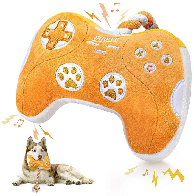 MTERSN 귀여운 강아지 플러시 장난감: 크링클 페이퍼와 터그 오브 워용 인터랙티브 로프 장난감이 있는 삑삑이 장난감 - 게임 컨트롤러 츄잉 장난감 강아지 소형 중형, 미디움, 옐로우_155526