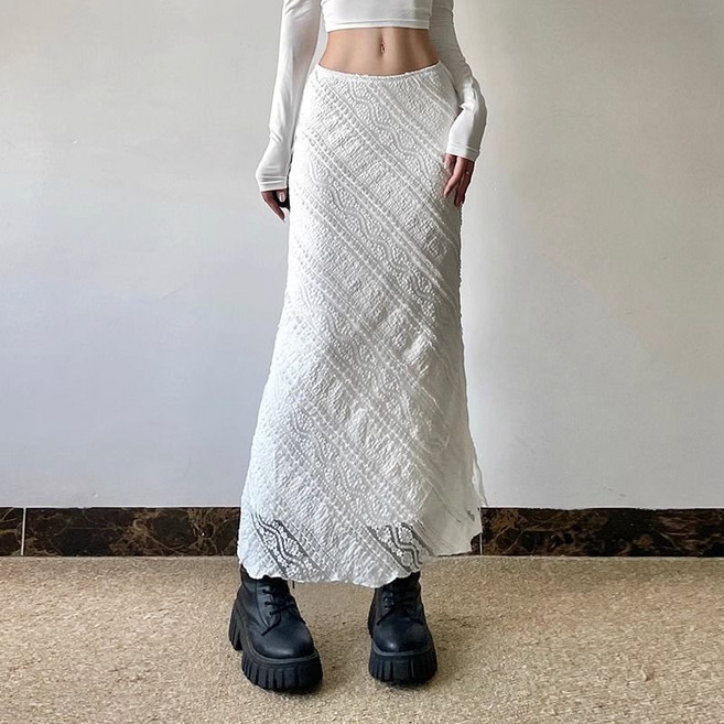 COSYEVNO 여성 봄여름용 슬림핏 롱 스커트 레이스 디테일 BCXbsq-2