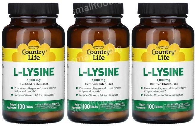 컨트리라이프 엘 라이신 클로라이드 아미노산 리신 1000mg 100정 3병 L Lysine, 3개 - 쿠팡