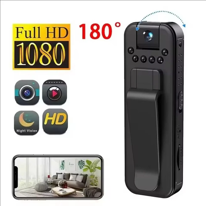1080P HD 미니 카메라 휴대용 소형 디지털 비디오 레코더 감시 캠코더 나이트 비전 경찰 바디캠 적외선, 검정색 / Without TF Card, 검정색, 검정색 / Without TF Card