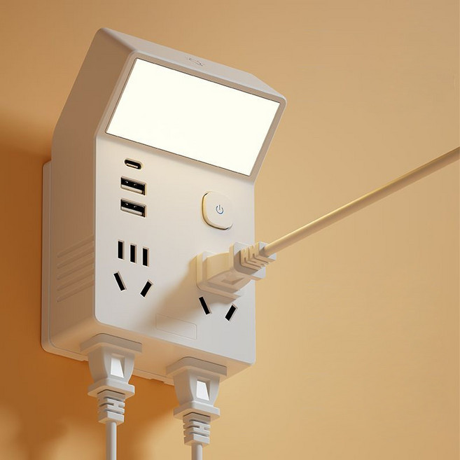 SUNNYTRIP 멀티탭 LED 확장 콘센트 USB 급속 충전 20W 무드등 틈새, 1개, 화이트, 86cm
