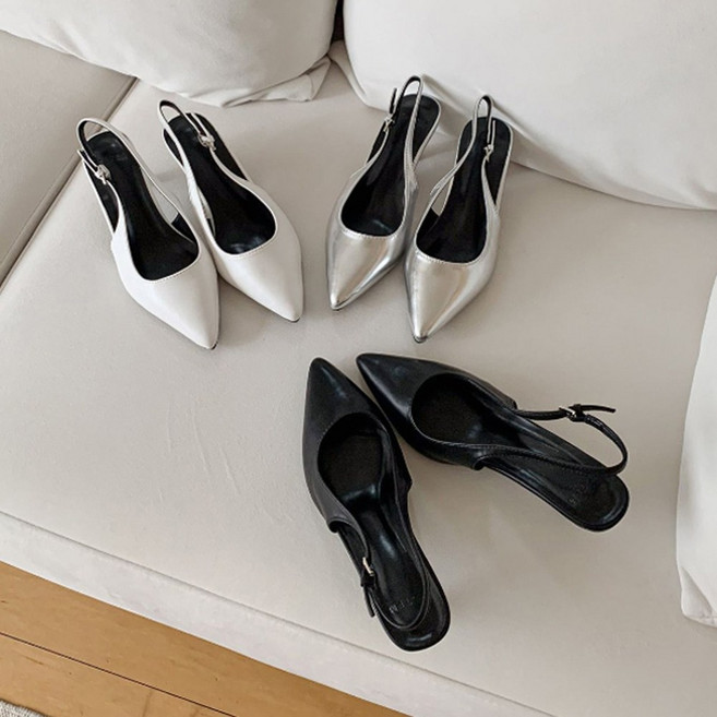 천연가죽 시컨스 슬링백 여성구두 정장구두 플랫 샌들 6cm굽