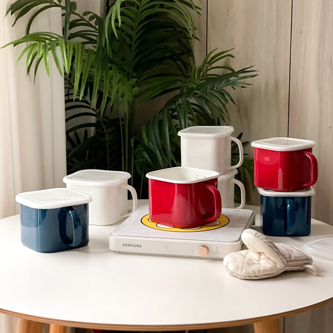 눈금계량 있는 안정적인 소재 - 법랑용기 3color 인덕션냄비 집들이선물 답례품, 1개, 단품, (추가옵션)2.2L유리뚜껑