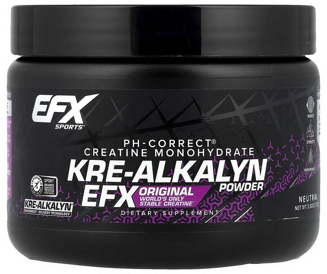 EFX Sports pH-Corect® 크레아틴 일수화물 Kre-Alkalyn EFX 분말 중성 100g(3.53oz) EFX-00220, 100g, 1개