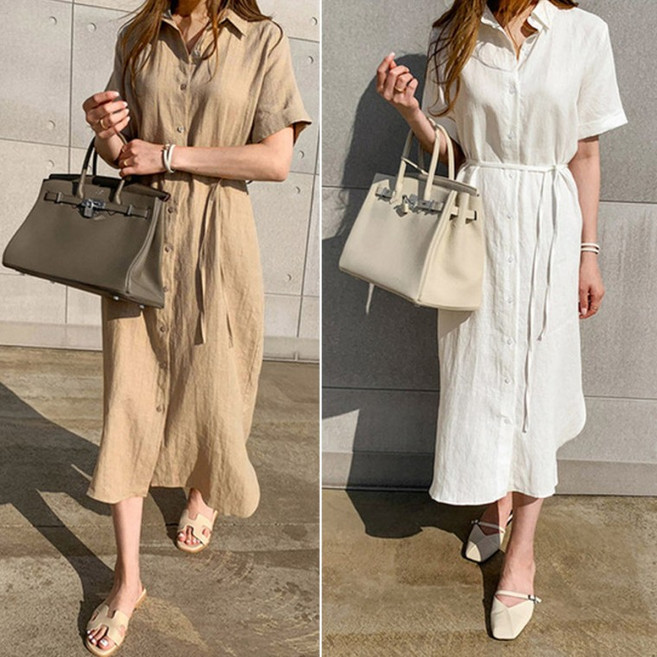 여름 린넨 차분한 롱셔츠 원피스 시원한반팔 체형커버