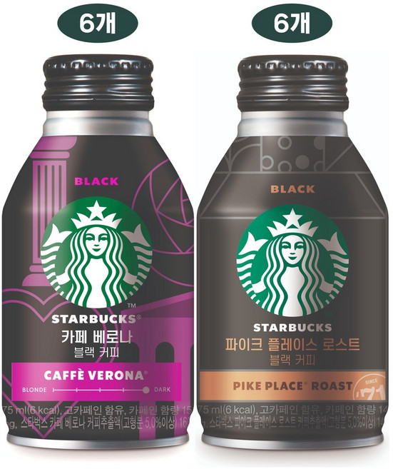 스타벅스 캔커피 블랙 2종(카페베로나+파이크플레이스로스트), 12개, 275ml
