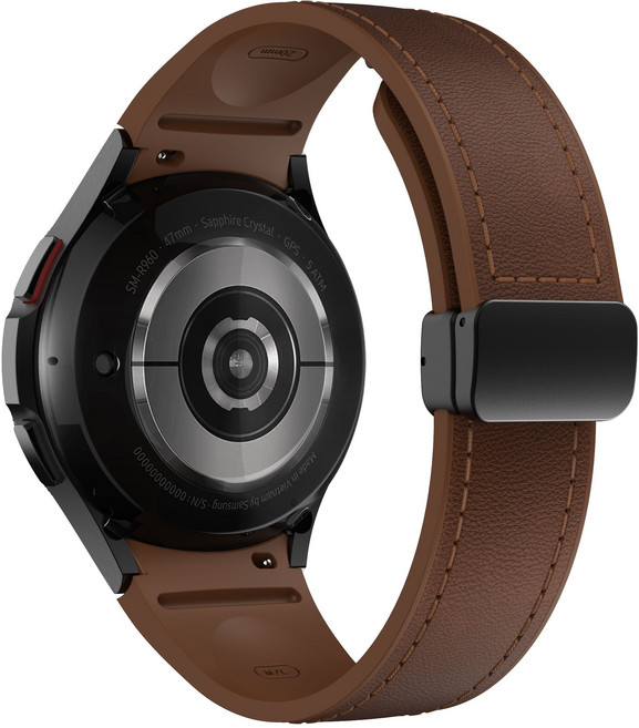 밴드톡 갤럭시워치 호환 실리콘 가죽 스트랩 프렌치 D버클 마그네틱 레더 밴드, 갈색, 1개