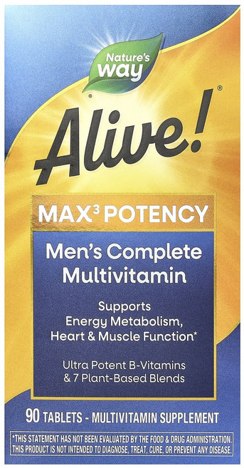 몸관리하세요 겨울입니다 Nature's Way Alive!® 맥스3 효능 남성용 컴플리트 종합비타민 90정 특별관리진행, NaturesWayAlive맥스3효능남성용컴플리트종합비, 1개