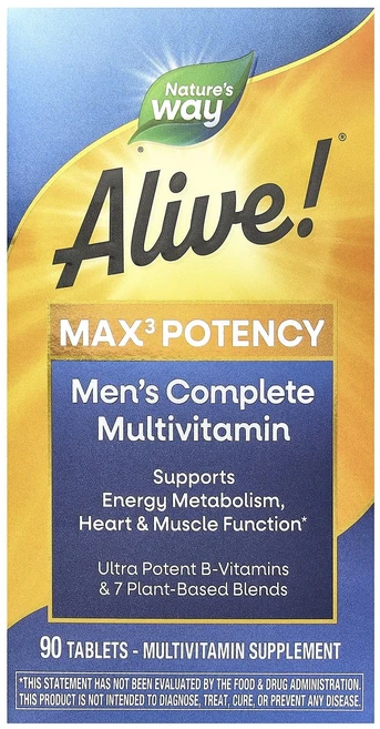 단백질 비타민 철분 마그내슘 칼슘 Nature's Way Alive!® 맥스3 효능 남성용 컴플리트 종합비타민 90정 고루고루섭취해주세요, NaturesWayAlive맥스3효능남성용컴플리트종합비, 1개 - 쿠팡