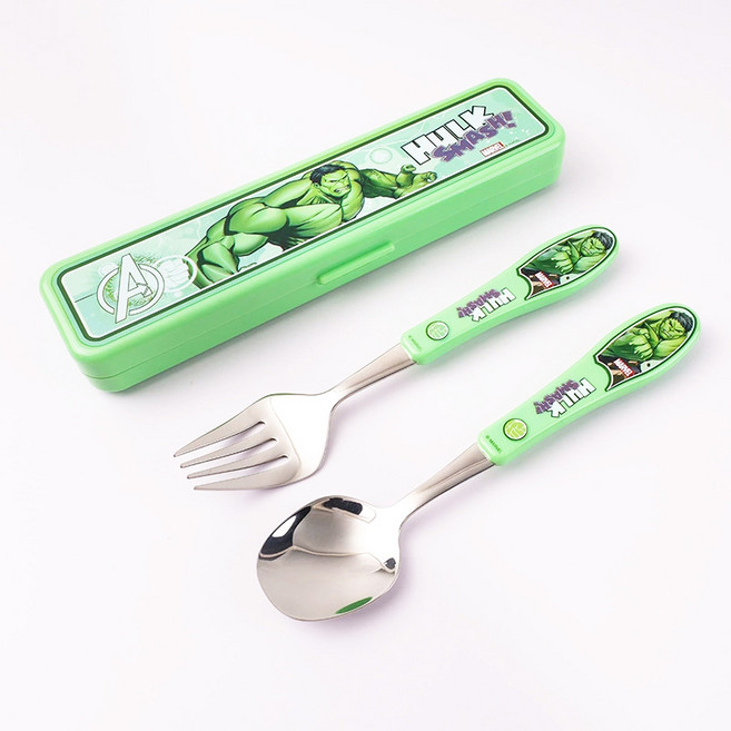 마블 히어로 캐릭터 유아 어린이 수저세트 스푼 포크 수저통, 1세트, 스푼포크케이스, 헐크