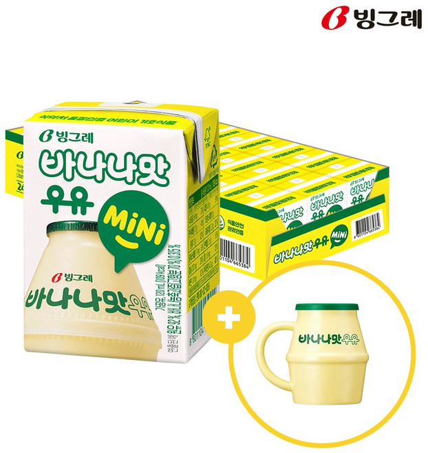 빙그레 바나나맛우유 미니+머그컵 기획 세트, 전용머그컵세트