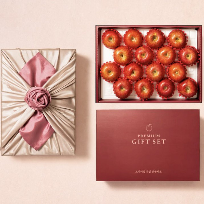 [타임특가] 임직원선물용 프리미엄 사과선물세트, 1박스, 고급형(14-16과, 개별망, 고급포장, 보자기증정))