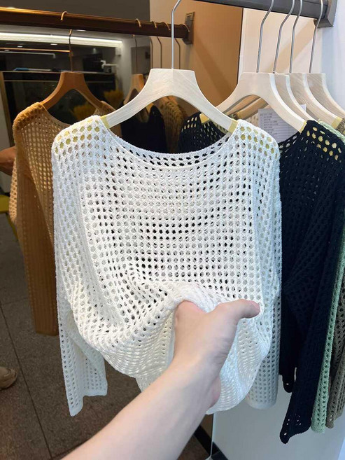 망사 펀칭 그물 니트 티 긴팔 여름 시스루 커버업