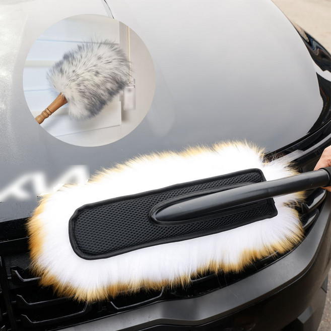 버블캐쳐 먼지떨이 차량용 일체형 양모 먼지털이개 + 실내용 털이개 회색 1세트