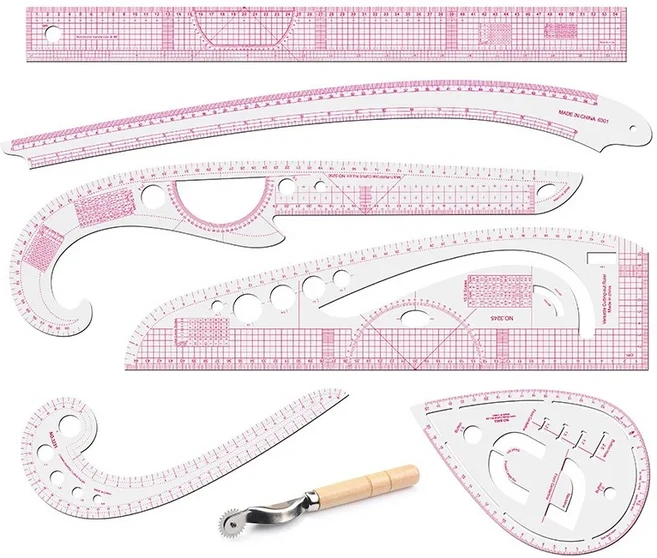 재단사 측정 눈금자 키트 DIY 패턴 바느질 눈금자 그리기 퀼트 의류 패치 워크 절단 곡선 공예 도구, 03 7PCS SET