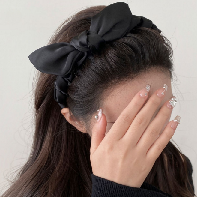 헤어퀸 블랙 검정 리본 성인 여성 두꺼운 볼륨 머리띠 헤어밴드