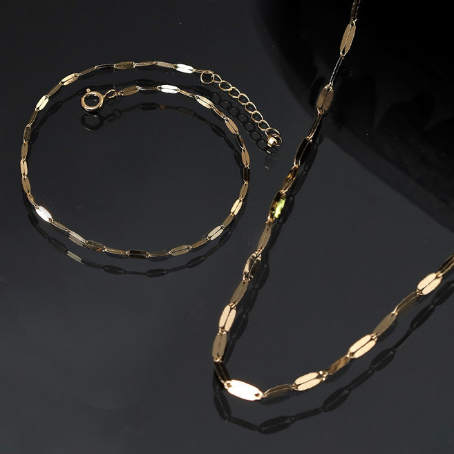 주리에떼 14K 18K 목걸이 팔찌 1+1 세트 로즈골드 데일리 심플 글램 금 목걸이 줄 체인 팔찌 여자친구 선물