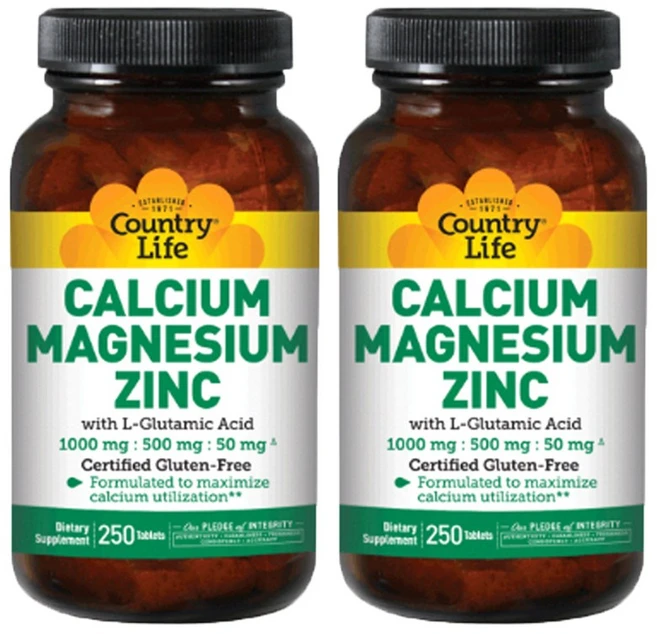 컨트리라이프 칼슘 마그네슘 징크 1000mg : 500mg : 50mg 타블렛, 250정, 2개 - 쿠팡