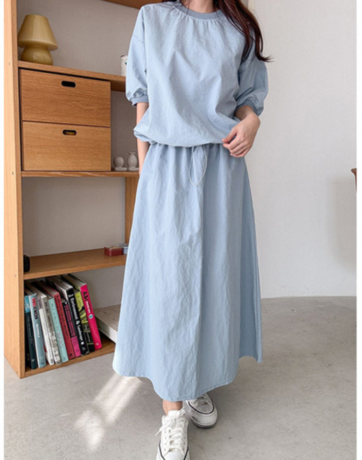 마이쏭 여성 상하세트 반팔맨투맨 롱치마 셀럽바스락스커트세트