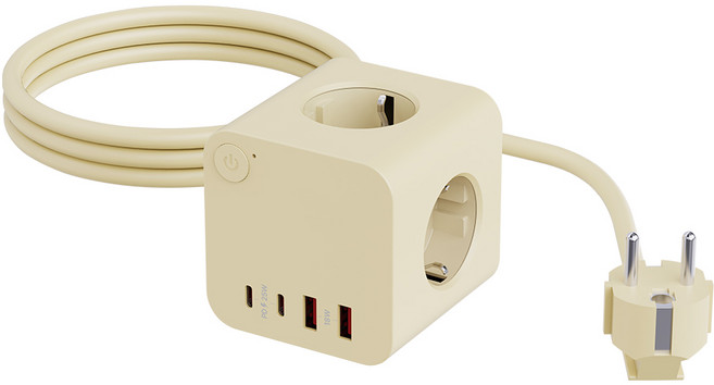 에코너 MT06 초고속 충전 PD 25W PPS 큐브 멀티탭 3구 USB C타입 고용량, 1개, 크림 베이지, 1.8m