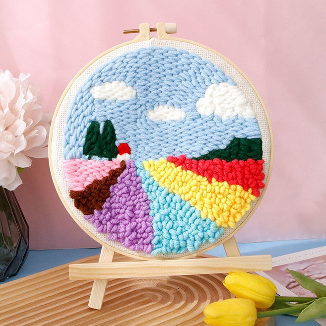 戳戳繡毛線畫學生刺繡卡通diy裝飾十字繡兒童課外手工閨蜜禮物, 1個, 浪漫花田:簡單戳筆+材料包