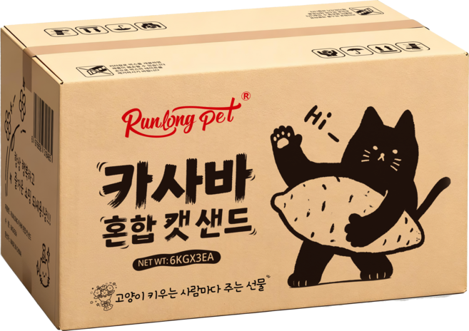 Runlong Pet 木薯混合貓砂, 6kg, 3包, 無香