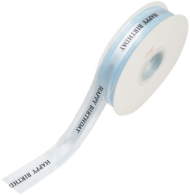 디어플레이스 해피벌스데이 쉬폰 리본끈 레터링 생일 포장끈 2.5cm, 1개, 45m, 04 베이비블루