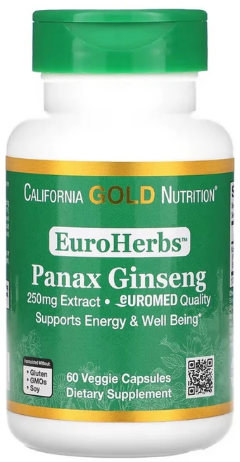 캘리포니아골드 뉴트리션 CGN 재래종인삼 추출물 유로허브 250mg 60정 비건캡슐, 1개 - 쿠팡