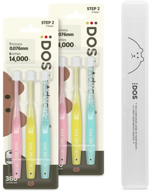 도스360 유아 어린이 아기칫솔 6개 + 휴대용케이스, 도스360_0단계(1Px3개)+케이스 - 쿠팡