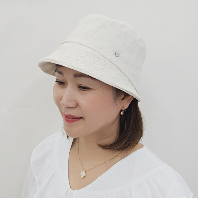 로즈 레이스챙 벙거지 여성 모자 봄 여름 버킷햇 사이즈조절 가능