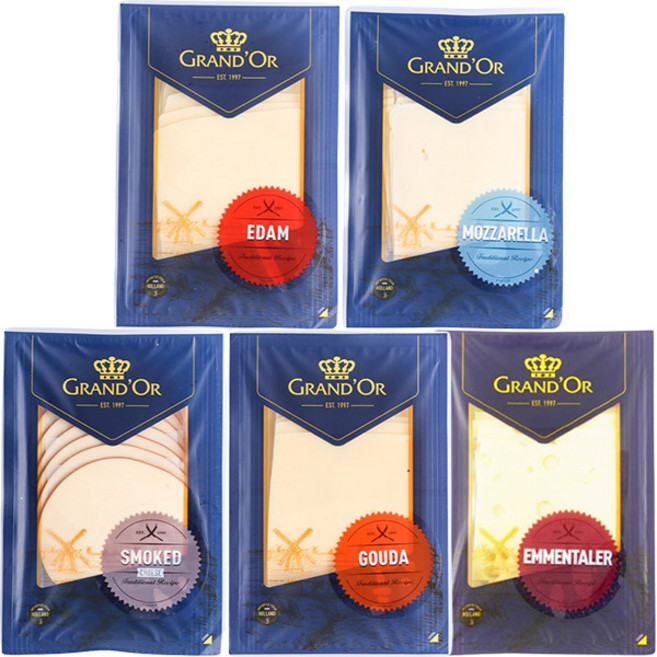 [그랑도르] GrandOr 슬라이스 160g 5종세트 고다 모짜렐라 스모크 에담 에멘탈러, 1개, 800g