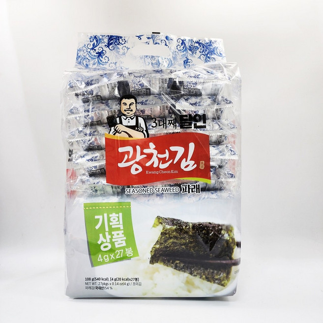 광천김 달인 파래 도시락김 4g 27봉, 27개