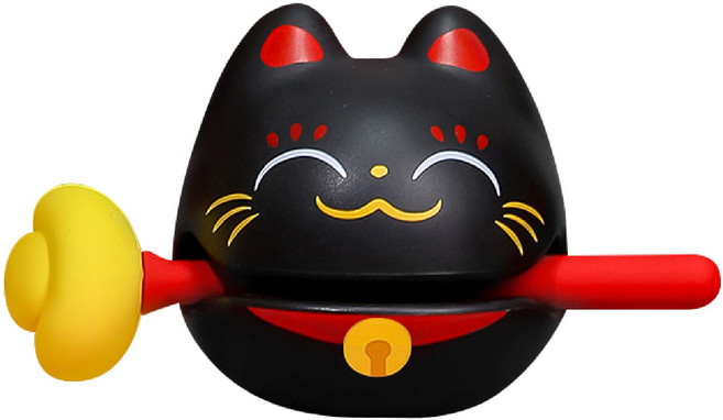 招財貓木魚 可愛造型擺飾 療癒舒壓小物, 黑色, 1個