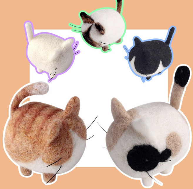양모펠트 (한글설명서) 미니 강아지 고양이 시리즈 니들펠트 심심할때 인형만들기 세트 검은냥이, 8. 삼색냥이, 1개