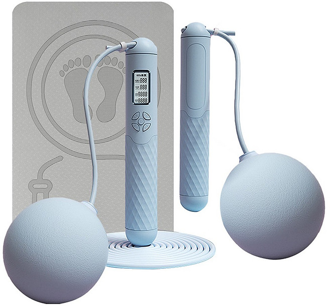 타즈샵 칼로리측정 스마트 줄넘기 + 층간소음 방지 매트 + 대형볼 + 줄넘기 홈트세트 증정, 1세트, 줄넘기블루 매트그레이