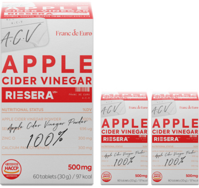 리쎄라 100% 애사비 애플 사이다 비니거 사과 초모 식초, 3개, 60정