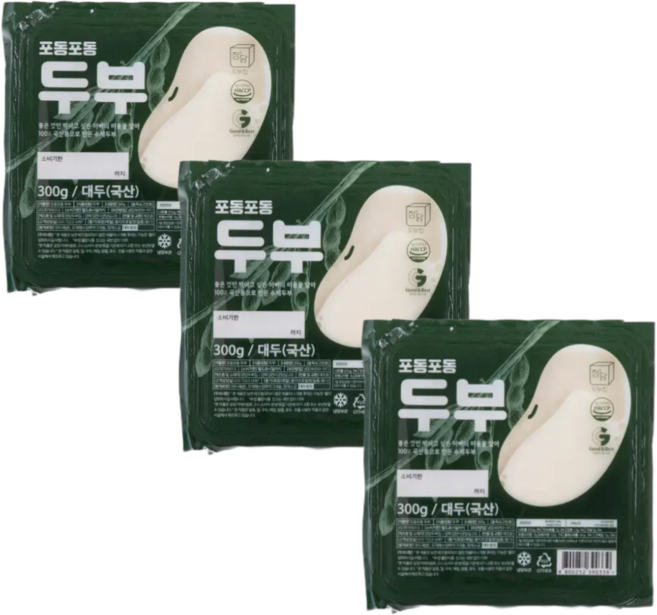 [정담두부집] 옛날맛 그대로 100% 국산콩 수제두부, 300g, 3개