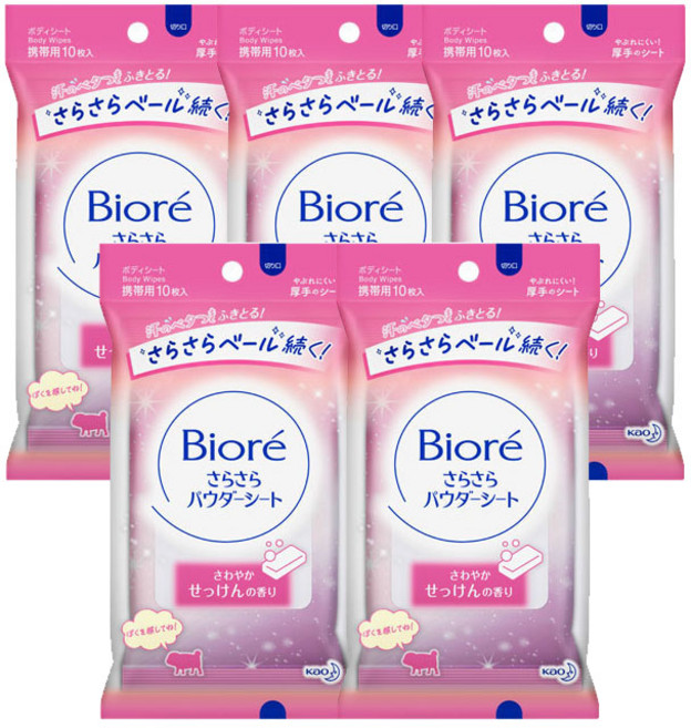 비오레 사라사라 파우더 시트 & 상쾌한 비누 향 (10매/ 5팩) 휴대용, 5개