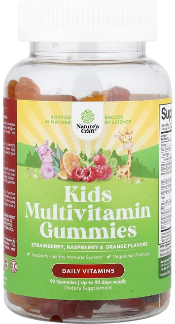 Nature's Craft 어린이용 종합비타민 구미젤리 딸기 라즈베리 & 오렌지 구미젤리 90개, NaturesCraft어린이용종합비타민구미젤리딸기라즈베 - 쿠팡