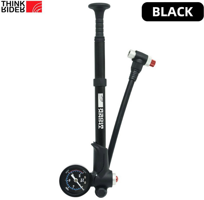 휴대용 자전거 펌프 고압 에어 펌프 게이지 포함 포크 및 리어 서스펜션 완충기 마운틴 300psi, Black, 1개