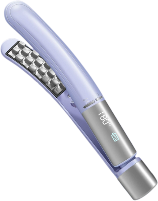 Keka 무선 볼륨 고데기 5단계 온도 조절 디스플레이 음이온 케어 세라믹 코팅 Type-C 충전식, 퍼플