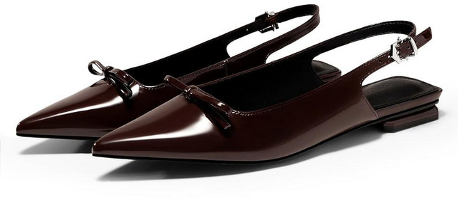 [미국수입정품] Coutgo 여성용 슬링백 플랫 보우 슬립온 드레스 슈즈 버클 편안한 발레 포인티드 토 파티 작업화 적갈색. 10 173193