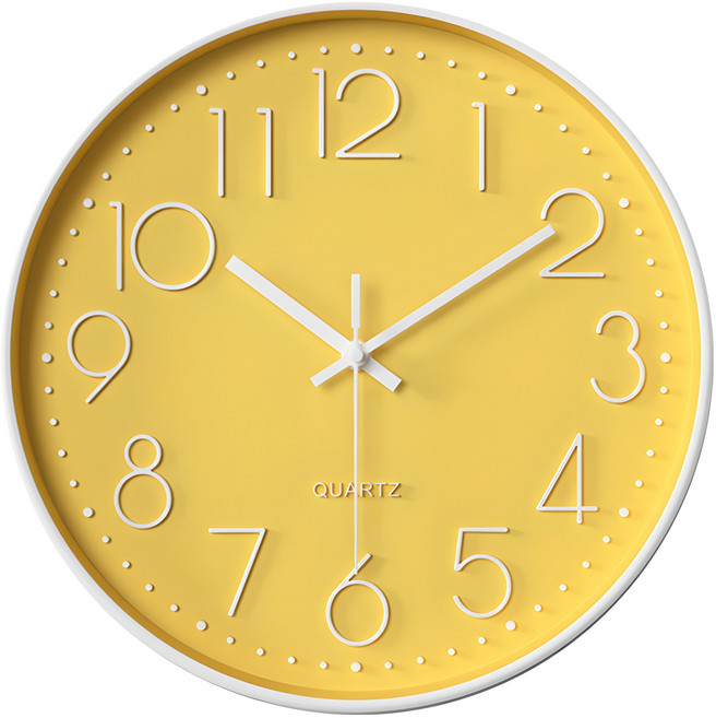 루아즈 인테리어 무소음 원형 아날로그 베이직 벽시계 30cm, 옐로우