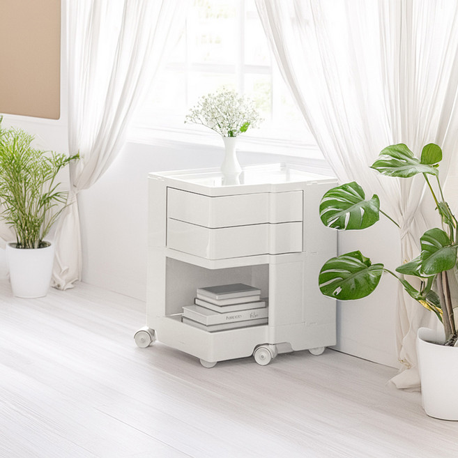 [리비니아] 바비 이동식 수납 회전서랍 빙그리 트롤리 9Colors, 2단, 퓨어화이트