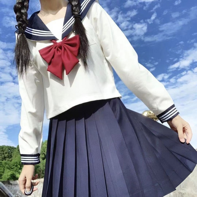 JK制服 基礎款水手服 關西襟 紺色領結 白三本 中間服 套裝 學院風