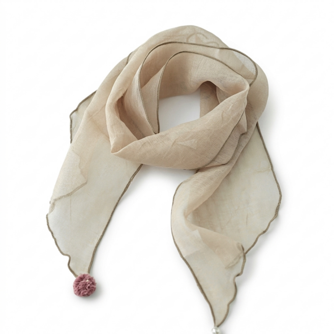 메리앤유 꽃방울 진주 포인트 내추럴 린넨라이크 여름 스카프