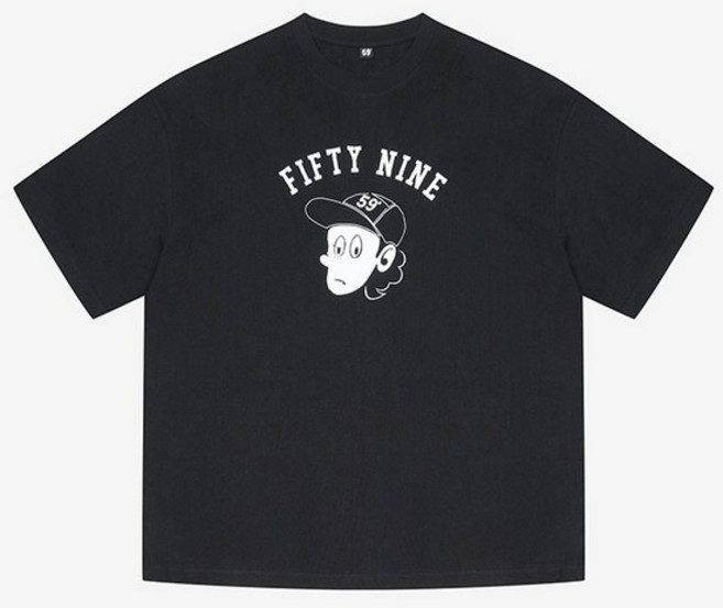 지이크 면 오버핏 캐릭터 반팔 티셔츠 블랙_(PIIBD8705)